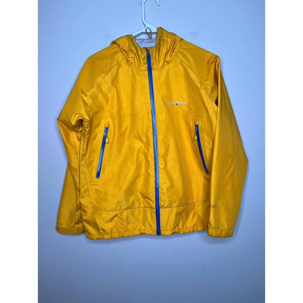 Mont-Bell GoreTex Yellow Blue Gorp Camp Outdoors Waterproof Rain Jacket Mens S